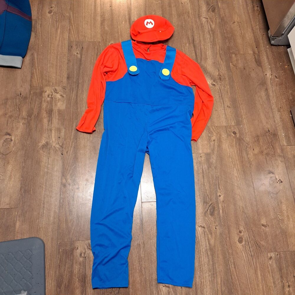 SUPER MARIO Adult Halloween Costume Jumpsuit Hat Size XL Rubies Nintendo